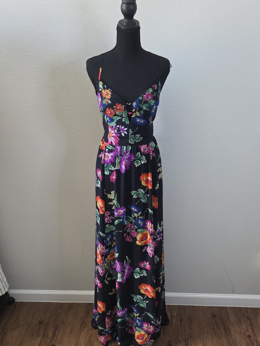 Express Black Floral Maxi Dress with Multicolor Blooms